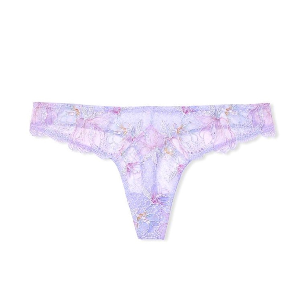 Floral Embroidery Thong Panty in iridescent iris, NWTs , size S